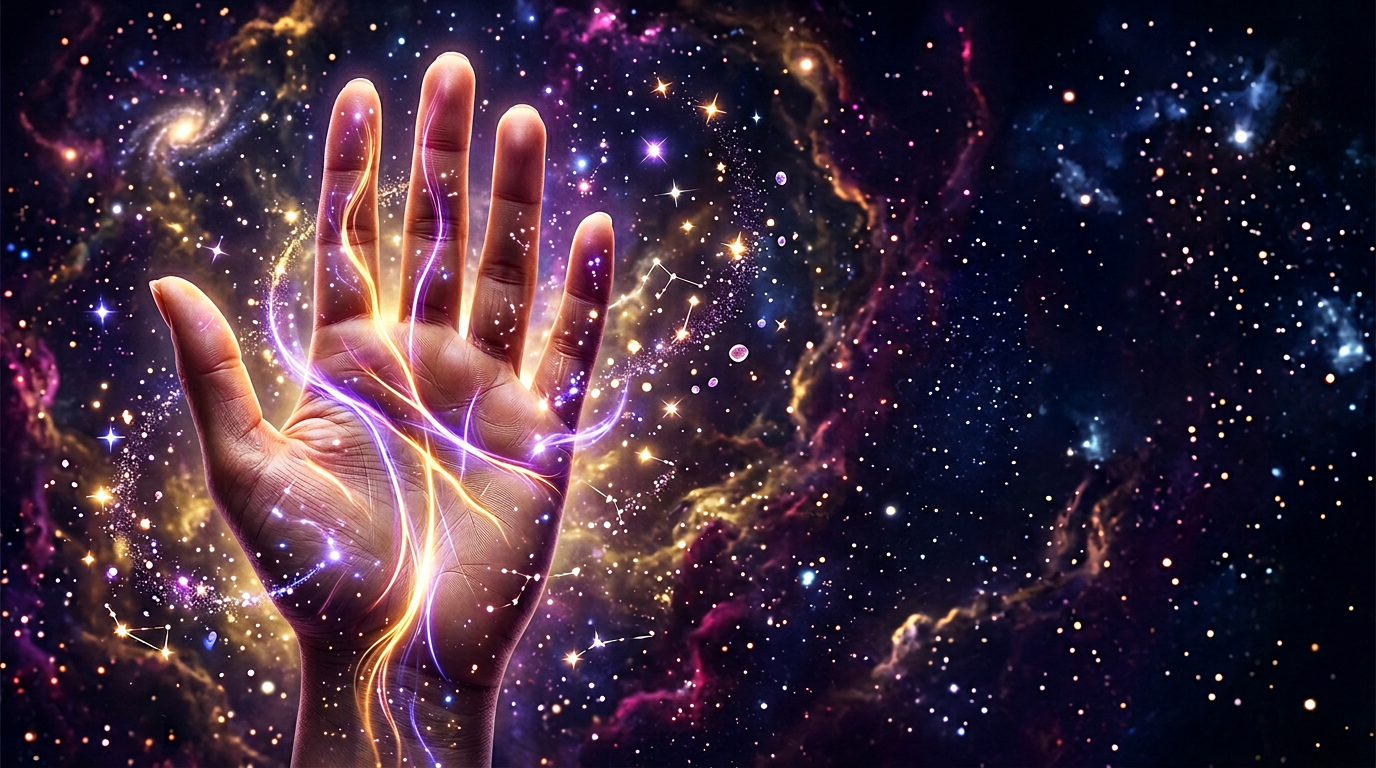 Palma mística com linhas brilhando